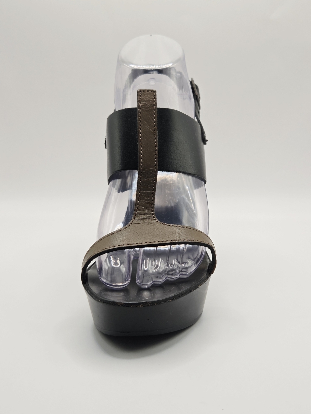 Wojas Platform Brown,Black Leather Stiletto Heels Sandals With Buckle 38 Italy - Picture 2 of 15